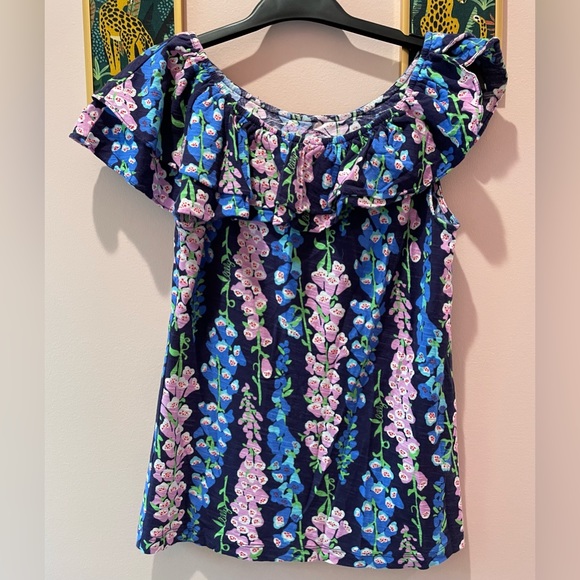 Lilly Pulitzer Wynne navy blue bells jersey knit ruffle top size small - Picture 2 of 5